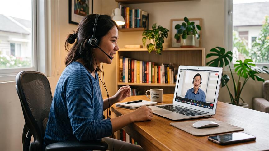 Sesi konsultasi awal lewat panggilan video bersama calon klien